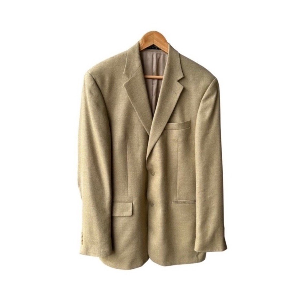 Andrew Fezza Blazer Jacket Sport Coat Preppy Silk Worsted Wool Tan Mens 41 Long